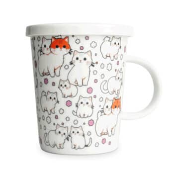 Taza con filtro y tapa de porcelana, Kawaii
