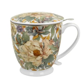 Taza de porcelana con filtro y tapa Peony